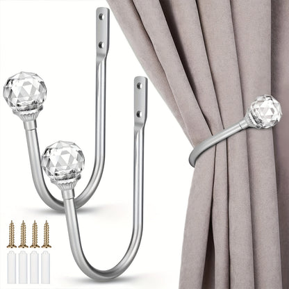 Crystal Curtain Holdbacks Wall Mounted 2-Pack Heavy Duty Metal Drapery Tieback Hooks Home Office Decor