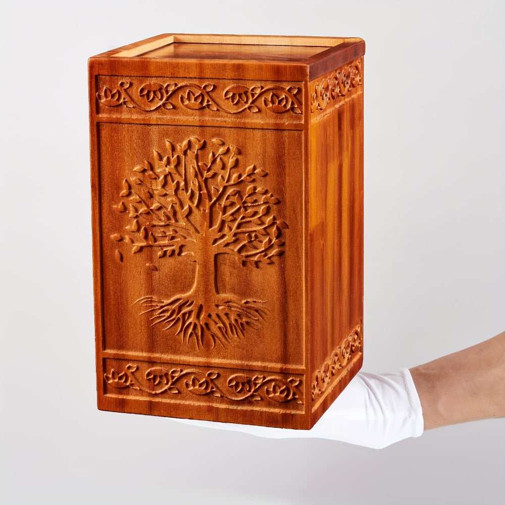 Cremation Urns for Human Ashes Adult – Wood Tree of Life Memorial Urn Box 200 Cu In for Men Women Child Burial Funeral Keepsake Holds Adult Ashes Fits Pets Cat Dog