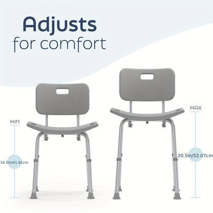 Aluminum Shower Chair 6-Level Adjustable Height Bath Stool Extra Wide Seat Tool-Free Assembly Anti-Slip Feet Lightweight Ergonomic Bath Seat for Elderly Disabled Pregnant Women Post-Surgery Recovery Bathroom Safety White