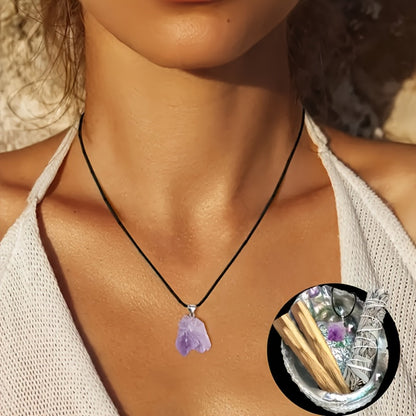 Sage Smudge Kit with Abalone Shell, White Sage Bundle, Holy Wood Palo Santo, Amethyst Crystal Necklace, Home Cleansing Ritual Gift Set