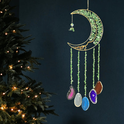 Moon Agate Tree Hanging Ornament Handmade Boho Suncatcher Wall Decor - Crystal Window Sun Catcher Gift for Mom Friends Women Birthday Christmas Holiday Home Decoration