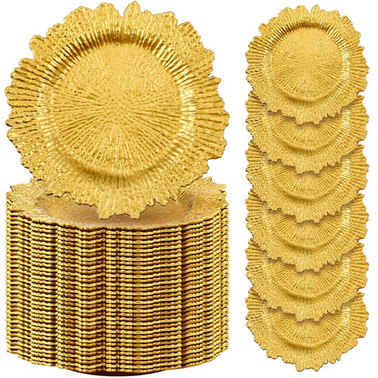 Wedding Plates 100pcs | 13 Inch Plastic Floral Decorative Plates with Metallic Ruffled Rim | Bulk Party Plates for Wedding, Holiday & Event Supplies