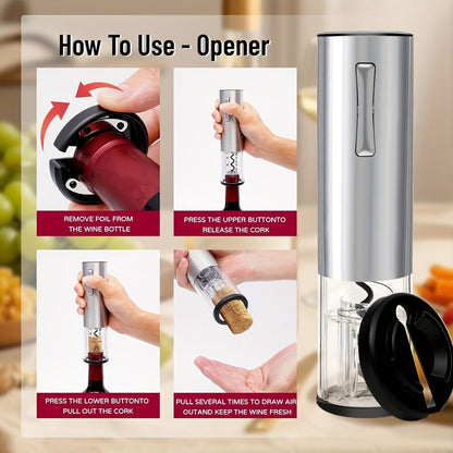 Electric Wine Opener Set – Rechargeable Automatic Corkscrew with Wine Aerator Dispenser, Vacuum Stopper & Foil Cutter for Any Occasion Gift