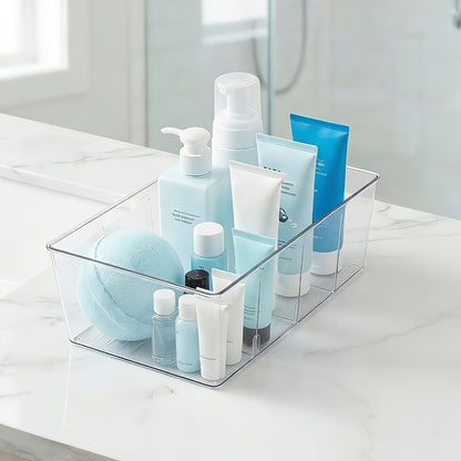 Pantry Organizer Bins 8 Pack Clear Plastic Food Storage Bins with Removable Dividers 4 Compartments for Kitchen Cabinet, Fridge & Countertop – Snack, Spice & Packet Organizer