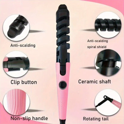 Automatic Spiral Curling Iron – Anti-Scald Fast Heating Curler for Long & Short Hair, Portable Rotating Barrel, Women Gift