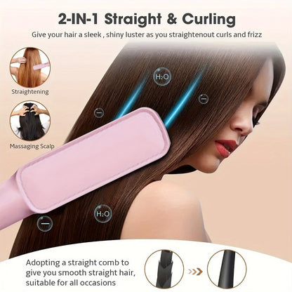 Mini Hair Straightener Comb Ceramic Heating Plate 3 Temperature Settings Fast Heating LED Display Travel Hair Straightening Brush for Women Home Salon Gift