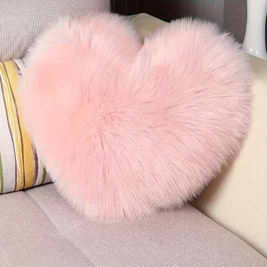 Heart Shaped Plush Pillow Cover Faux Wool Fluffy Cushion Cover for Sofa Bed Chair Car - Valentine's Day Decor Throw Pillowcase 17" Soft Decorative Pillow Case, Red & Pink, Insert Not Included