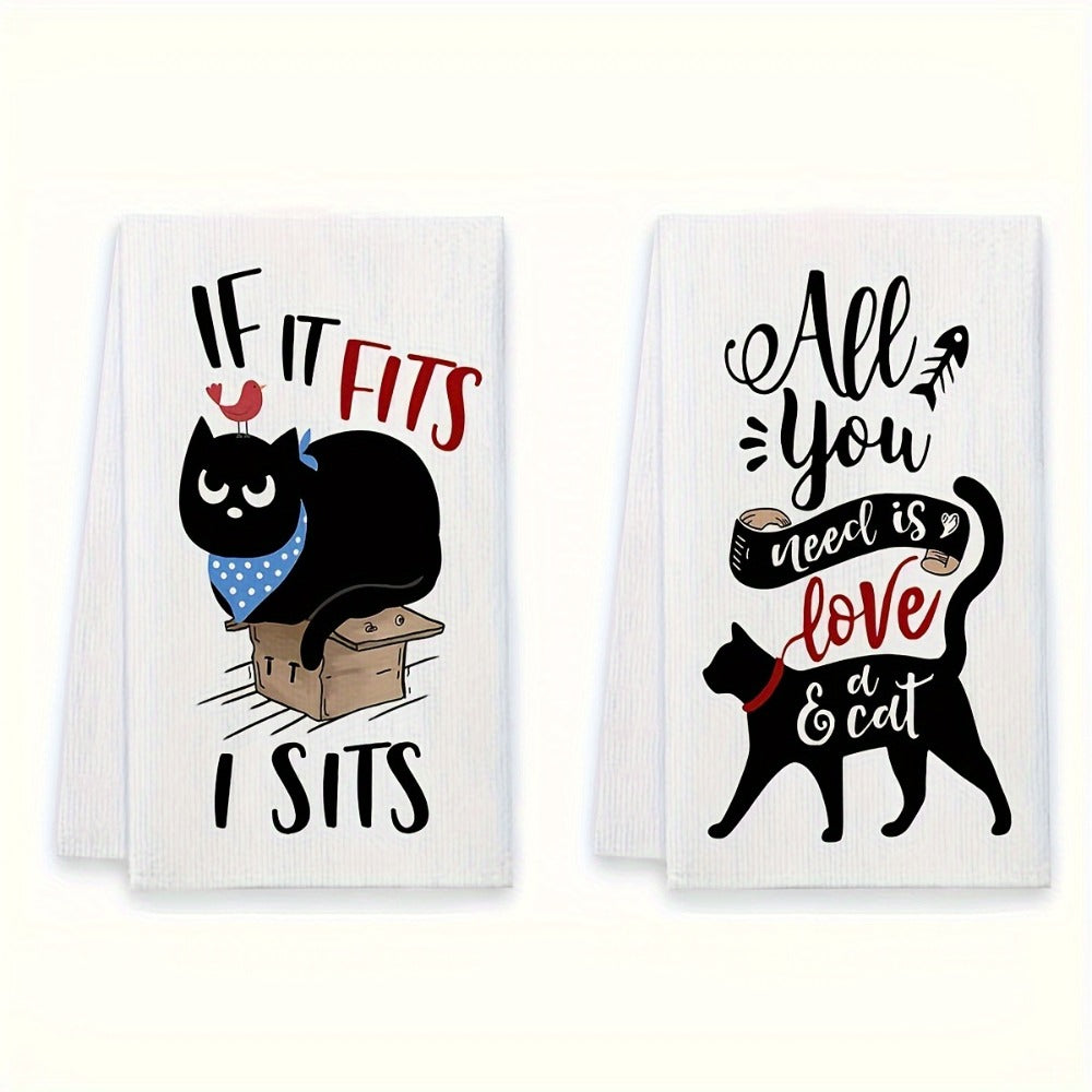 Cat Kitchen Dish Towels 4pcs – Funny Cat Tea Towels for Cat Lovers, Housewarming Gift, Cute Knit Fabric Hand Towels 16x24 Inch