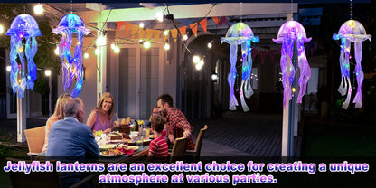 Jellyfish Lantern Party Decorations 5 Pack – Colorful Translucent Ribbon Hanging Lights for Halloween Christmas Wedding Birthday, Indoor Outdoor Festive Event Decor (Crystal Ribbon / Set)