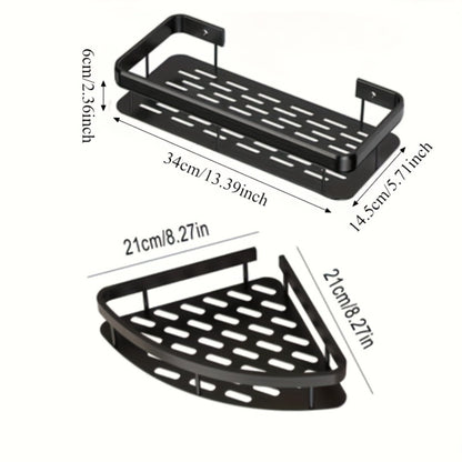 Shower Caddy Wall Mounted Stainless Steel 2-Pack - Rust-Resistant 2-Tier Bathroom Shelf Organizer, Corner Storage Rack for Shower Bathtub Accessories, Space-Saving Bathroom Caddy - Black & Silver