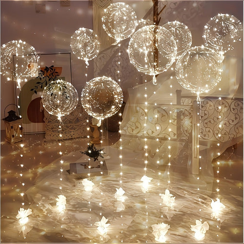 LED Bubble Balloon Set 40 Pack (20 Balloons + 20 LED Lights) for Birthday Wedding Christmas Halloween Party Decoration – White & Yellow, Helium Compatible, Battery Not Included