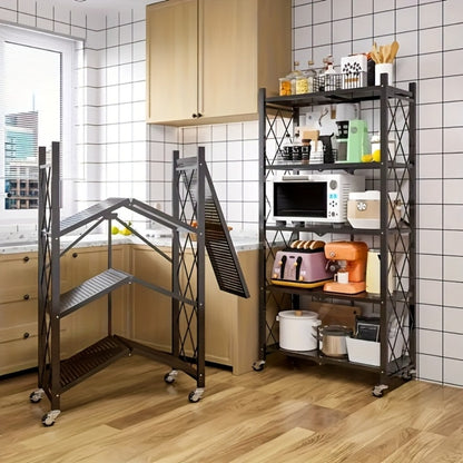 Rolling Storage Rack with Wheels – 3, 4 or 5 Tier Portable Movable Shelving Unit, No Assembly Required, Large Capacity Floor Storage Shelf for Garage, Balcony, Camping, Outdoor & Commercial Use