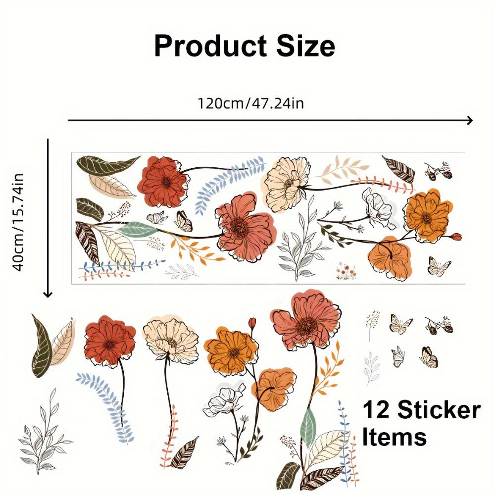 Bohemian Floral Wall Decals Self-Adhesive Wildflower Stickers for Living Room Bedroom TV Wall Art Decor – Flowers & Fruits Peel and Stick Removable Wall Stickers Home Decoration