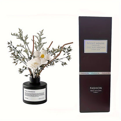 Reed Diffuser with Real Flowers & Essential Oil - Long-Lasting Home Fragrance Scent Sticks for Bedroom Bathroom Living Room, Jasmine Gardenia Sandalwood Citrus