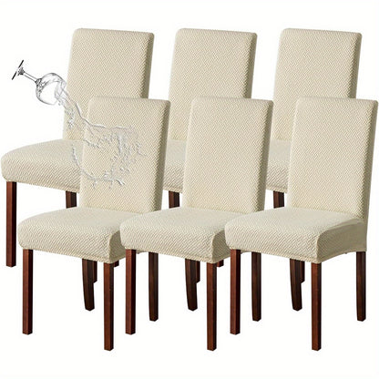 Dining Chair Covers Set of 4 6 Waterproof Stretch Parson Chair Slipcovers - Polar Fleece Jacquard Elastic Band Fit Kitchen Dining Room Chair Protector, 7 Colors, Beige Black Khaki Burgundy Gray