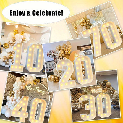 3ft Glowing Number Sign – Warm White LED 3D KT Board 36 Inch Freestanding Party Decoration for Birthday Anniversary Wedding