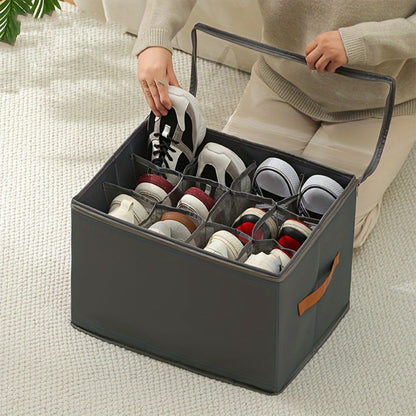 Oxford Fabric Shoe Storage Organizer with Adjustable Dividers, Transparent Lid & Handles – Holds 12 Pairs, Foldable, Zippered Dustproof, 2 or 4 Pack