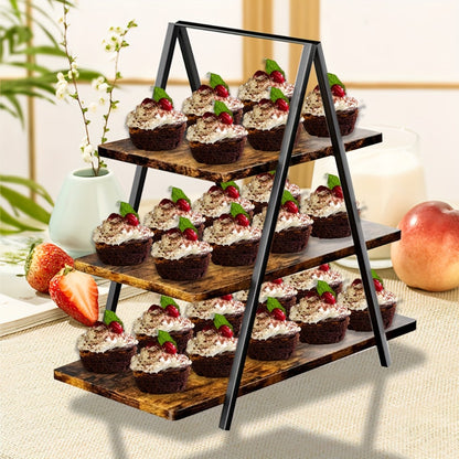 3-Tier Wooden Cupcake Stand – Holds 50 Cupcakes, Dessert Display Rack for Wedding, Birthday Party & Halloween, Rustic Wood Cake Stand in Black, White & Brown