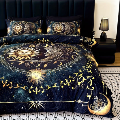 Sun Moon Planet Duvet Cover Set 3pcs Colorful Celestial Print Soft Breathable Bedding with Pillowcases Twin Full Queen King
