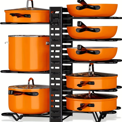 Pot and Pan Organizer 8-Tier with Lid Rack - Kitchen Cabinet Storage Rack for Cookware Pots Pans Lids and Utensils, Space Saving Vertical Cookware Organizer for Cabinet Pantry and Counter, Available in 1 or 2 Pack