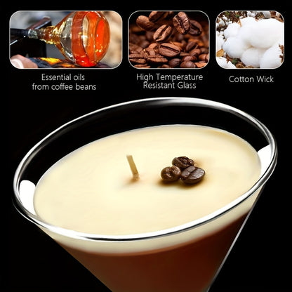 Coffee Martini Scented Candle – Soy Wax Espresso Cocktail Candle with Coffee Bean Embellishment & Glitter, 12+ Hour Burn, Unique Birthday Gift, Valentine's Day, Mother's Day & Teacher Appreciation Gift for Candle Lovers