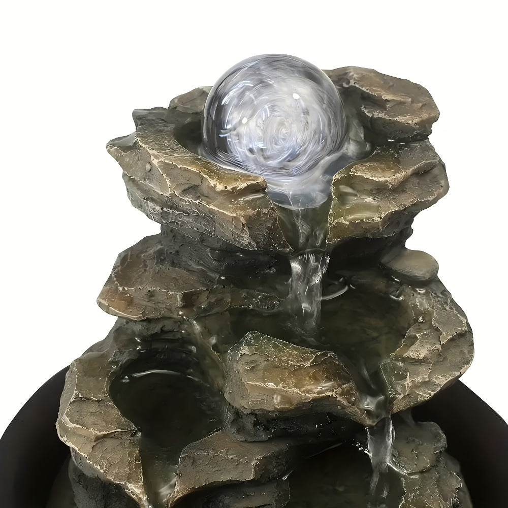 Indoor Tabletop Fountain with LED Lights – Crystal Ball Rolling Waterfall Desktop Zen Fountain Humidifier for Living Room Office Bedroom