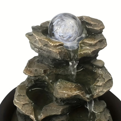 Indoor Tabletop Fountain with LED Lights – Crystal Ball Rolling Waterfall Desktop Zen Fountain Humidifier for Living Room Office Bedroom