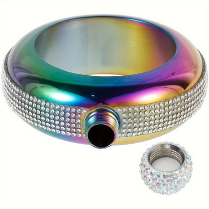 Bracelet Flask for Women, 3.5oz Stainless Steel Bangle Hidden Flask with Rhinestone Lid — Wearable Portable Liquor Flask for Parties, Concerts & Festivals | Purple, Gold, Silver