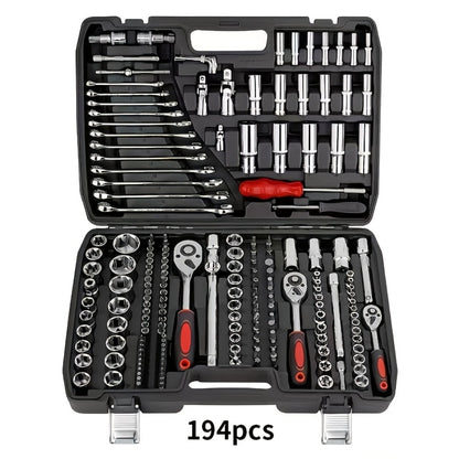Impact Socket Set 53/54/194/518PCS – 3/8" Drive CR-V Steel | Metric 8-22mm & Imperial 5/16"-3/4" | Complete Socket Kit for Car Repair, DIY & Mechanics | Best Gift for Men