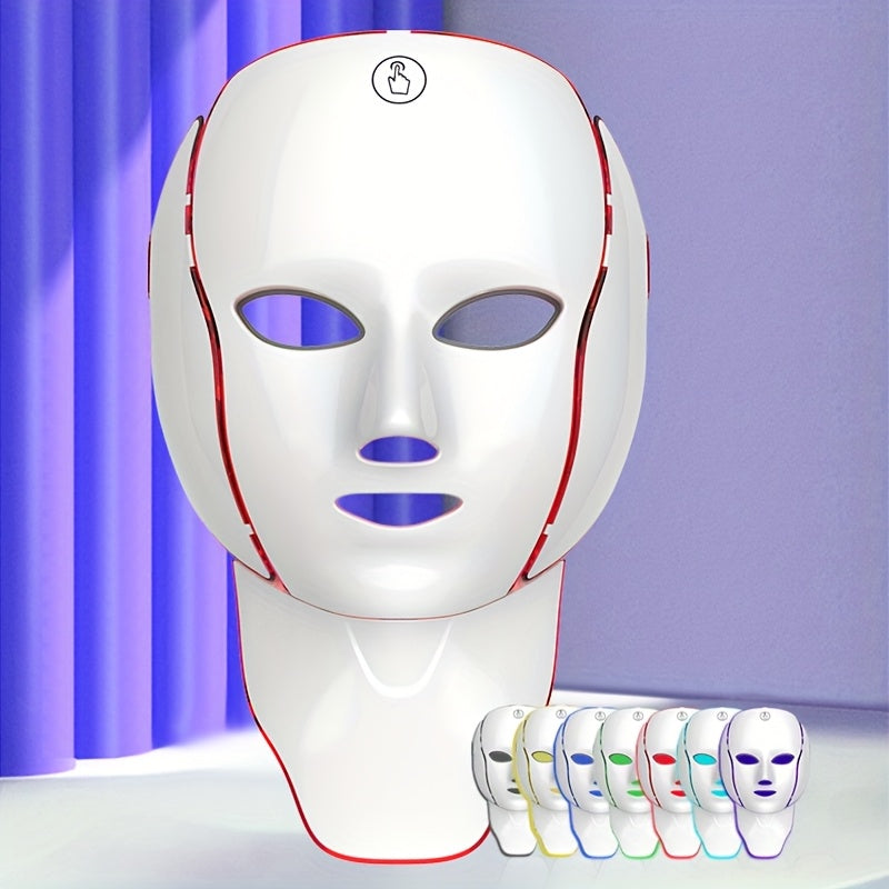 LED Light Therapy Facial Mask 7-Color USB Rechargeable – Face Neck Anti-Aging Acne Rejuvenation Skincare Device, Beauty Instrument Gift for Women, Valentine's Day Mother's Day Birthday