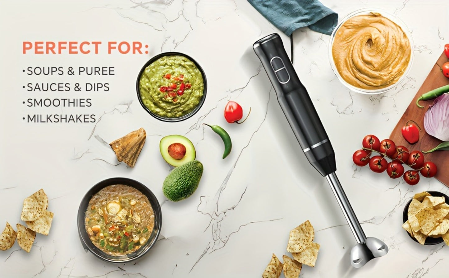 Immersion Blender 400W Handheld Stick Mixer with 2 Speeds & Turbo Mode 304 Stainless Steel Blades – Corded Hand Blender with Detachable Base for Soup Smoothie Puree Baby Food