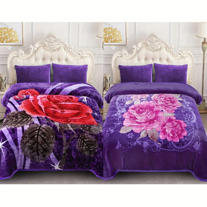 Reversible Plush Blanket 2-Ply 520GSM Milk Velvet - Soft Warm Queen King Size Blanket with Vibrant Animal & Floral Designs, All-Season Bed Couch Throw