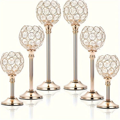 Crystal Candelabra Centerpiece – Gold & Silver Taper Candle Holders for Wedding, Anniversary, Candlelit Dinner, Birthday & Party Table Decor, Home & Hotel Decoration, 3-Pack & 6-Pack (Candles Not Included)