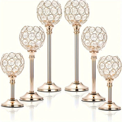 Crystal Candelabra Centerpiece – Gold & Silver Taper Candle Holders for Wedding, Anniversary, Candlelit Dinner, Birthday & Party Table Decor, Home & Hotel Decoration, 3-Pack & 6-Pack (Candles Not Included)