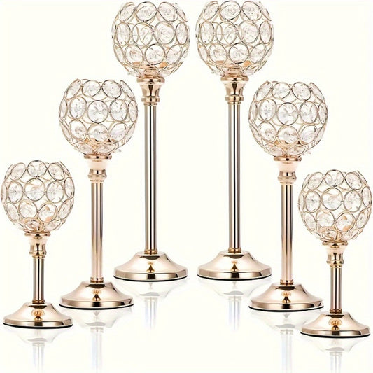 Crystal Candelabra Centerpiece – Gold & Silver Taper Candle Holders for Wedding, Anniversary, Candlelit Dinner, Birthday & Party Table Decor, Home & Hotel Decoration, 3-Pack & 6-Pack (Candles Not Included)