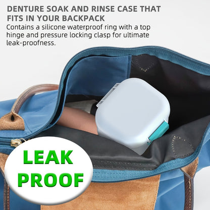 Denture Bath Case Leak-Proof with Drainage Basket Silicone Ring Safety Buckle Portable Travel Denture Cleaner Soaking Cup Storage Container for Home Travel