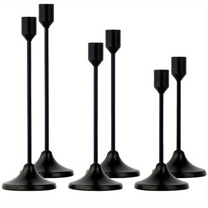Metal Candlesticks Set of 6 – Taper Candle Holders for Wedding Centerpiece, Christmas, Halloween, Thanksgiving, Hanukkah, Easter & Romantic Candlelight Dinner Table Decor, Assorted Sizes, 3 Finishes