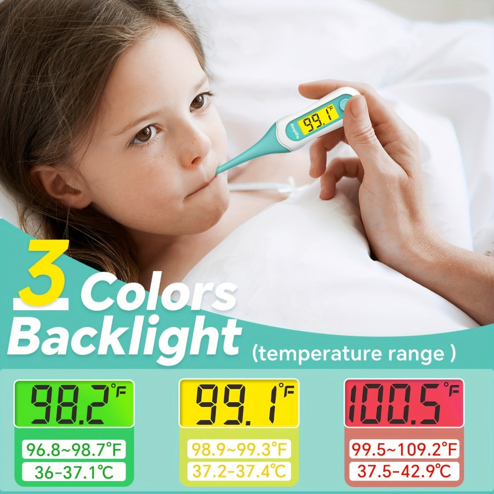 Digital Oral Thermometer for Adults & Kids – 8-Second Fast Read, Bendable Tip, 3-Color Fever Backlight, 32 Memory Records, Rectal Use for Infants, Celsius/Fahrenheit Conversion