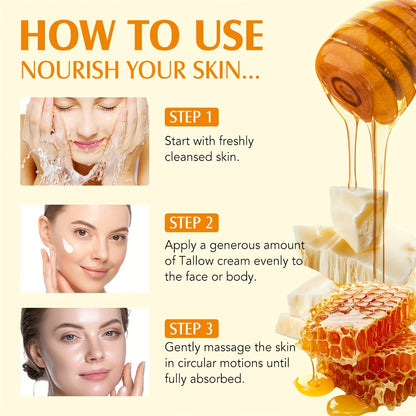 Whipped Tallow Cream 120g Grass-Fed Beef Tallow Honey Beeswax Moisturizing Face Body Hand Cream All Skin Types No Artificial Fragrance Skin Barrier Support