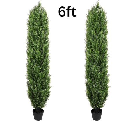 Artificial Cedar Topiary Trees 2 Pack UV Resistant Faux Greenery for Indoor Outdoor Patio Garden Office Entryway Decor 4FT 5FT 6FT
