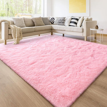 Pink Soft Shaggy Area Rug for Living Room Bedroom Non-Slip Fluffy Carpet Thickened Moisture Resistant Easy Clean Home Decor