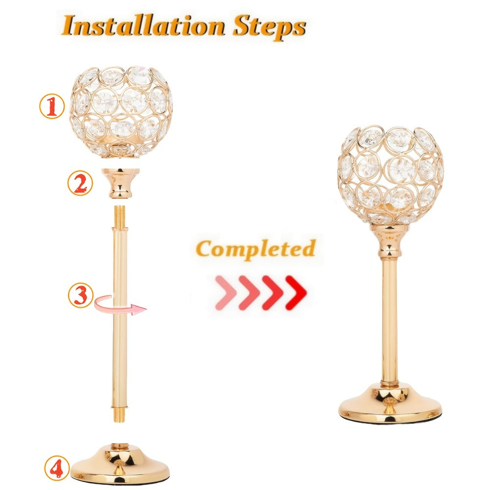 Crystal Candelabra Centerpiece – Gold & Silver Taper Candle Holders for Wedding, Anniversary, Candlelit Dinner, Birthday & Party Table Decor, Home & Hotel Decoration, 3-Pack & 6-Pack (Candles Not Included)