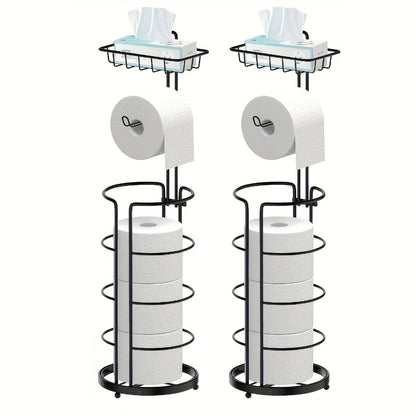 Freestanding Toilet Paper Holder Stainless Steel Stand with 3 Extra Roll Storage Modern Bathroom Organizer