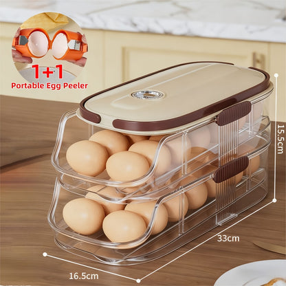 Egg Organizer for Refrigerator, Multi-Layer Auto-Rolling Egg Rack with Large Capacity – Space-Saving Egg Storage Dispenser for Fridge, Cabinet & Countertop, Ideal for Busy Families