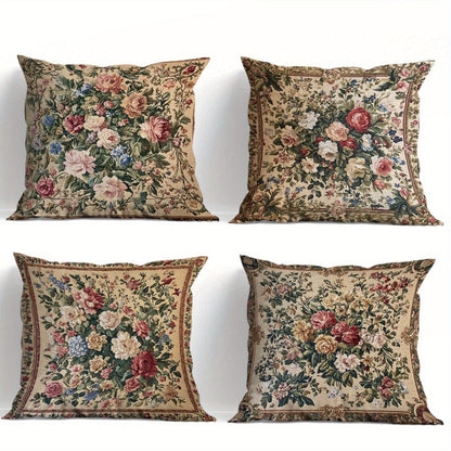 Vintage Floral Pillow Covers Set of 4 Soft Cozy Cushion Cases with Zipper 18x18in Single-Sided Print for Living Room Bedroom Porch Patio Car Office Home Decor Gift