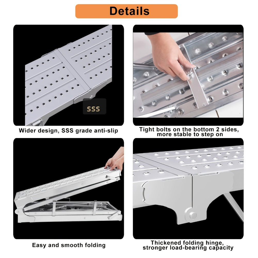 Adjustable Folding Scaffolding Work Platform 800 lbs, Portable Drywall Bench Step Ladder with Anti-Slip Feet & Safety Lock, Height 31.5"-49.2", for Painting, Cleaning, Car Washing & Decorating