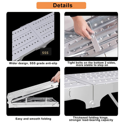 Adjustable Folding Scaffolding Work Platform 800 lbs, Portable Drywall Bench Step Ladder with Anti-Slip Feet & Safety Lock, Height 31.5"-49.2", for Painting, Cleaning, Car Washing & Decorating