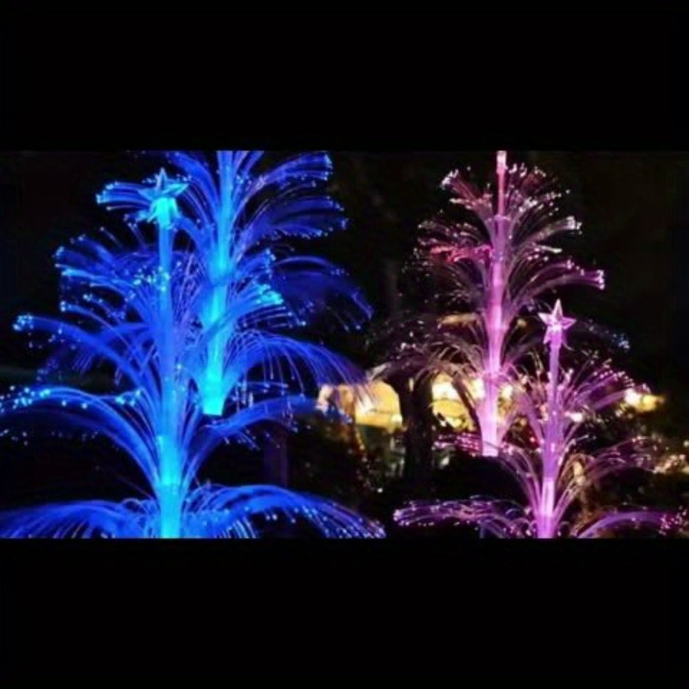 Solar Christmas Tree Lights Fiber Optic Star, 7-Color LED IP65 Waterproof Garden Stake Lights — 2 or 5 Layer Star for Lawn, Pathway, Patio & Holiday Decor | 2, 4 or 6 Pack