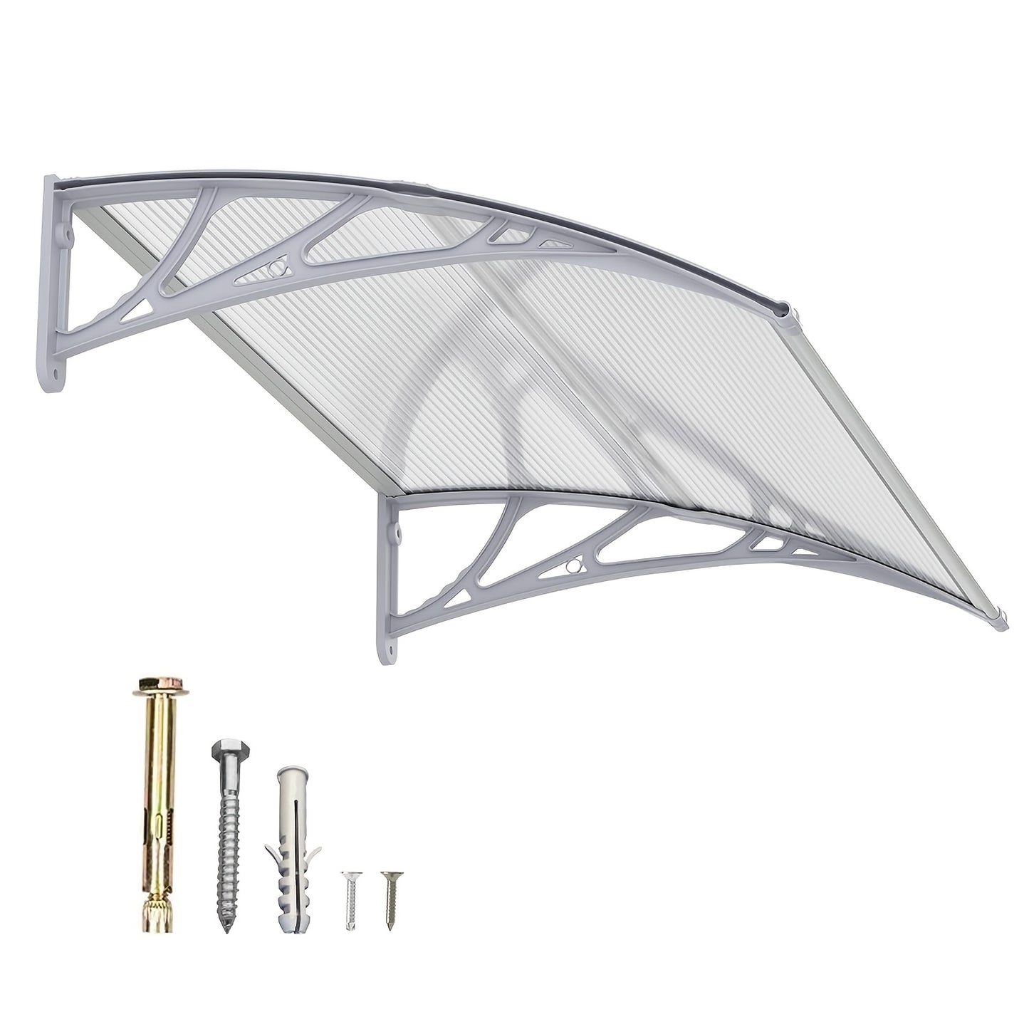 Polycarbonate Window Awning Door Canopy - UV Rain Snow Sun Protection Overhang for Doorways, Patio & Windows, Multiple Sizes, Black/Gray Bracket with Blue/Clear/Brown Board