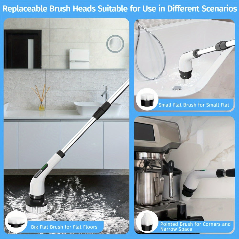 Electric Spin Scrubber with 7 Brush Heads & Adjustable Handle – Dual-Speed Cordless Power Scrubber for Bathroom, Tub, Tile, Floor & Shower Cleaning
